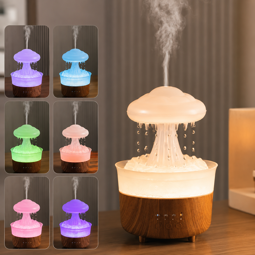 Rain Cloud Humidifier — Nube de Lluvia con Luz LED 7 Colores + Aceites Esenciales 💧